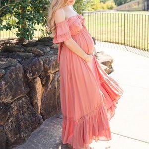 Elegant Off-Shoulder Pink Maxi Dress